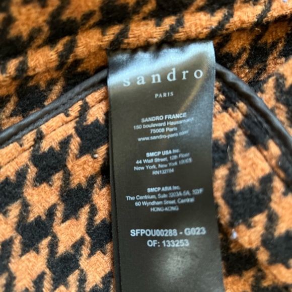 Sandro Houndstooth brown woolen jacket with fur - Picture 11 of 12